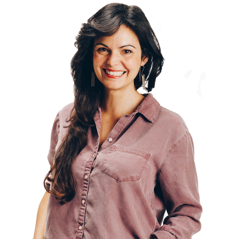Smiling woman in jeans