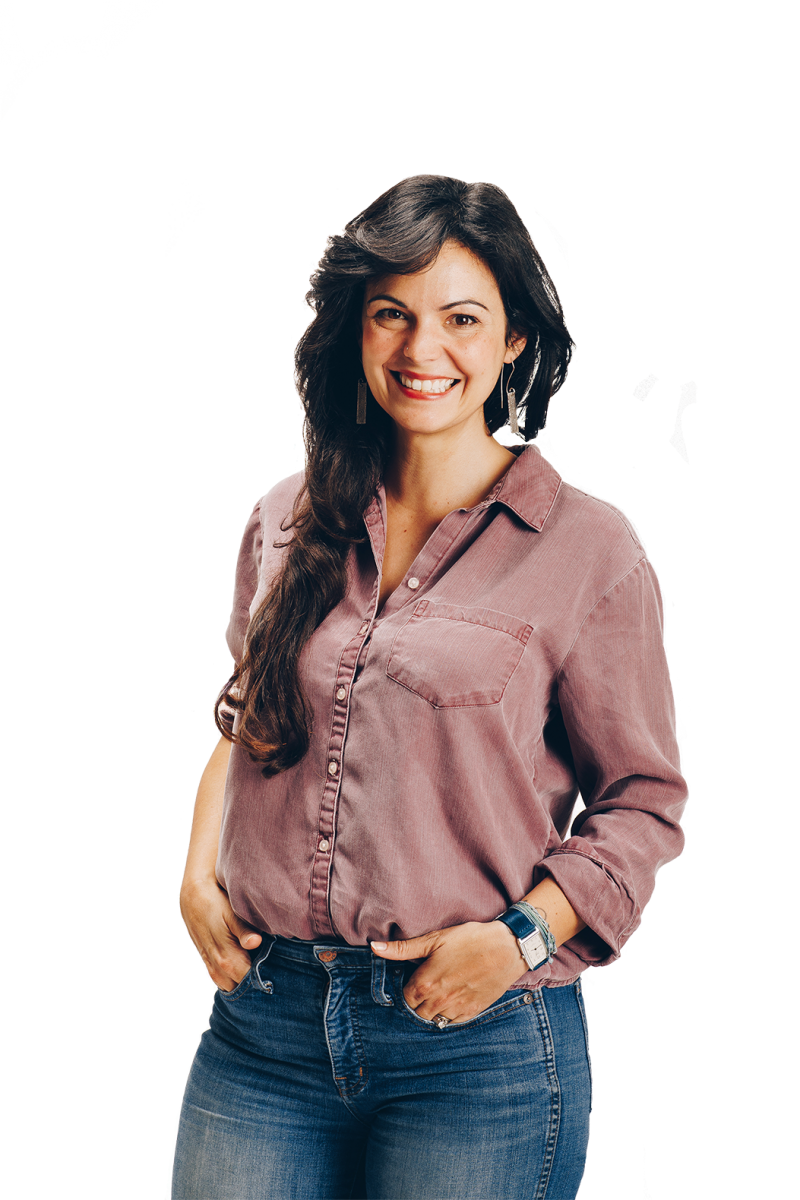 Smiling woman in jeans