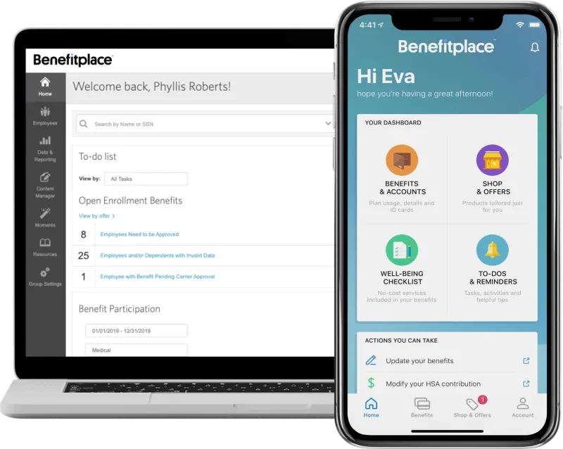 An example of the Benefitplace Dashboard on desktop and on mobile.
