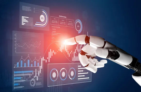 Abstract illustration showing data dashboards and analytics transforming into actionable insights through intelligent systems.